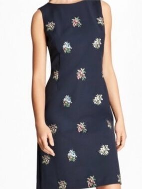 NWT Brooks Brothers Red Fleece Navy Floral Embroidered Sheath Dress Size 12